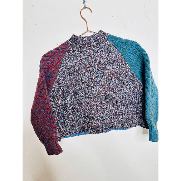 JIL SANDER NAVY Blue Red Colorblock 100% Wool Cable Knit Long Sleeve Sweater M - Picture 5 of 13